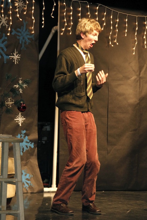 Senior Aron Egelko performs Wednesday during the Speech & Debate team's second annual Merry Fest. Credit: Bethany Fankhauser/The Foothill Dragon Press.