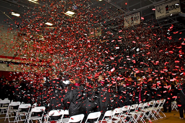 Clouds of confetti rained down upon Foothill's Class of 2011 as they celebrated their graduation. Credit: Caitlin Trude/The Foothill Dragon Press.