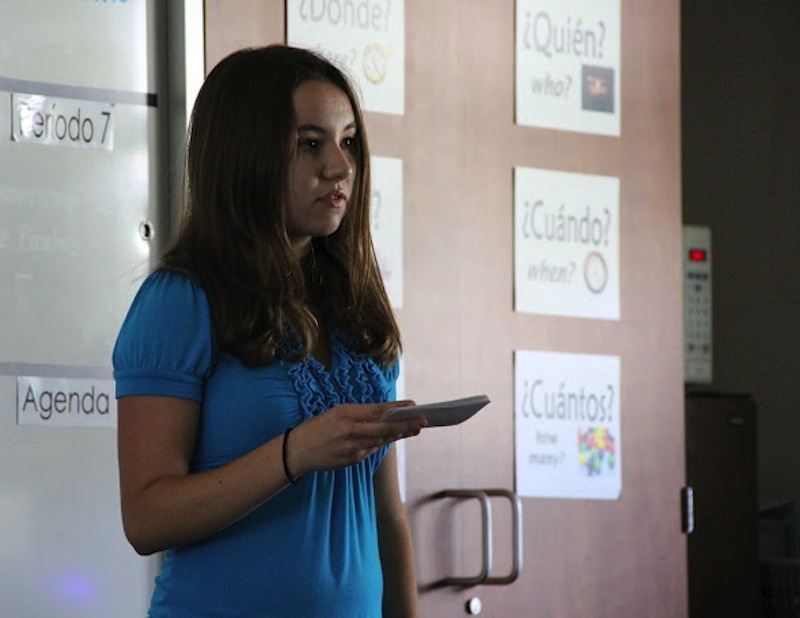 Senior Averi James gives her Hero Project presentation Friday afternoon. Credit: Bethany Fankhauser/The Foothill Dragon Press