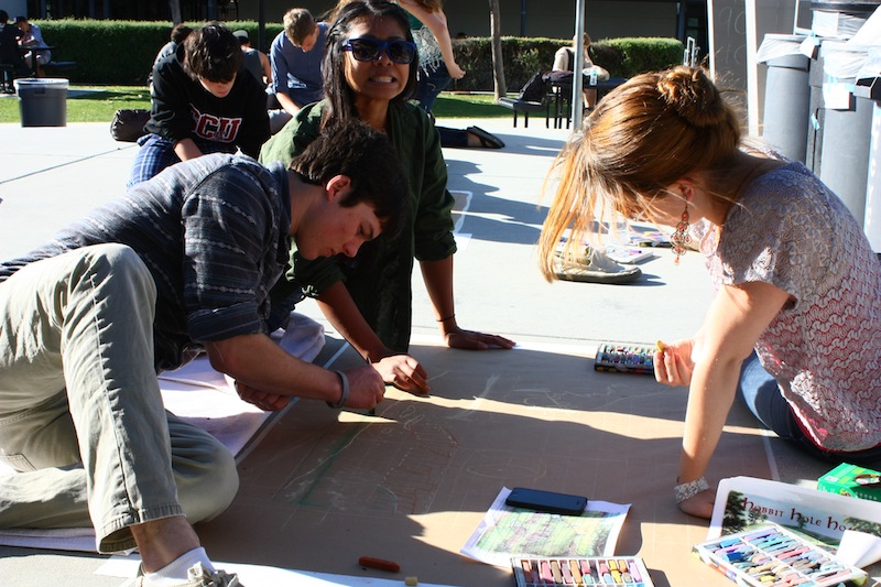 Students worked on their chalk art today at school for the Art Show on Friday. Credit: Josh Ren/The Foothill Dragon Press