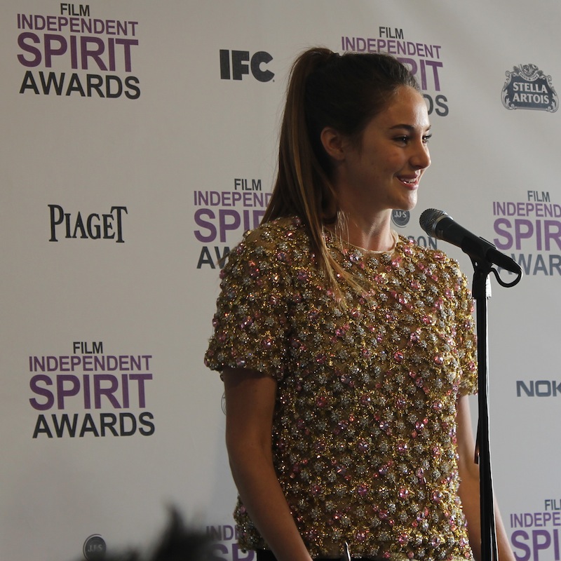 Actress Shailene Woodley of "The Descendants," gives a speech after winning the Best Supporting Actress award at the Independent Spirit Awards Sunday. Credit: Ben Gill/The Foothill Dragon Press