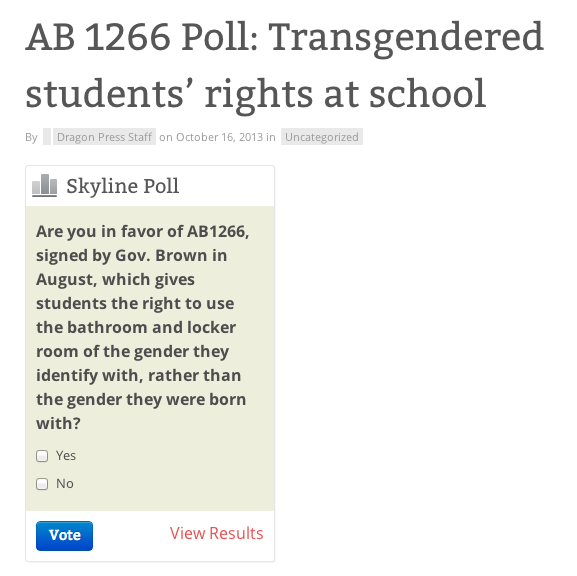 AB 1266 Poll  Transgendered students’ rights at school – The Foothill Dragon Press