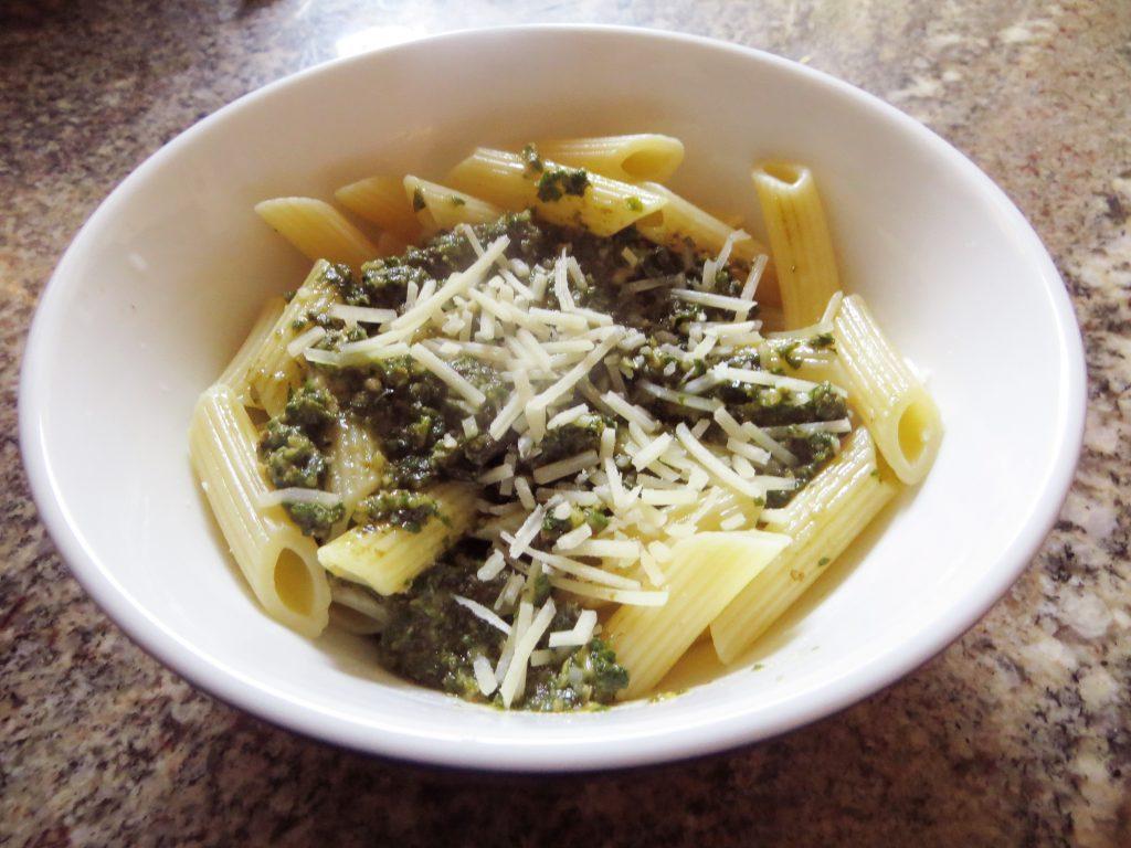 This is what the finished version of this easy-to-make pesto pasta looks like. Credit: Kienna Kulzer/The Foothill Dragon Press