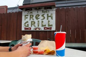 The Chicken Fajitas Burrito is one excellent option at Jim & Rob's. Credit: Angel Mayorga/The Foothill Dragon Press