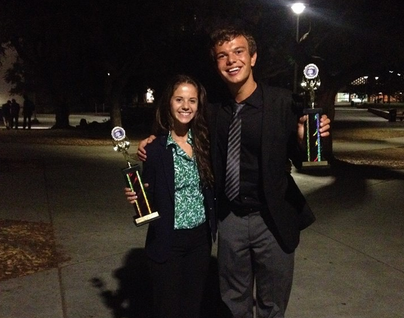 Seniors Karina Cole and Spencer Malone won first place in novice parliamentary debate. Photo courtesy of Jennifer Kindred.