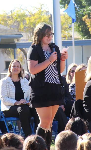 Cabrillo student Valerie Vasquez speaks of a fond memory she has of Anne Morningstar during Monday's memorial for the teacher. Credit: Chloey Settles/The Foothill Dragon Press