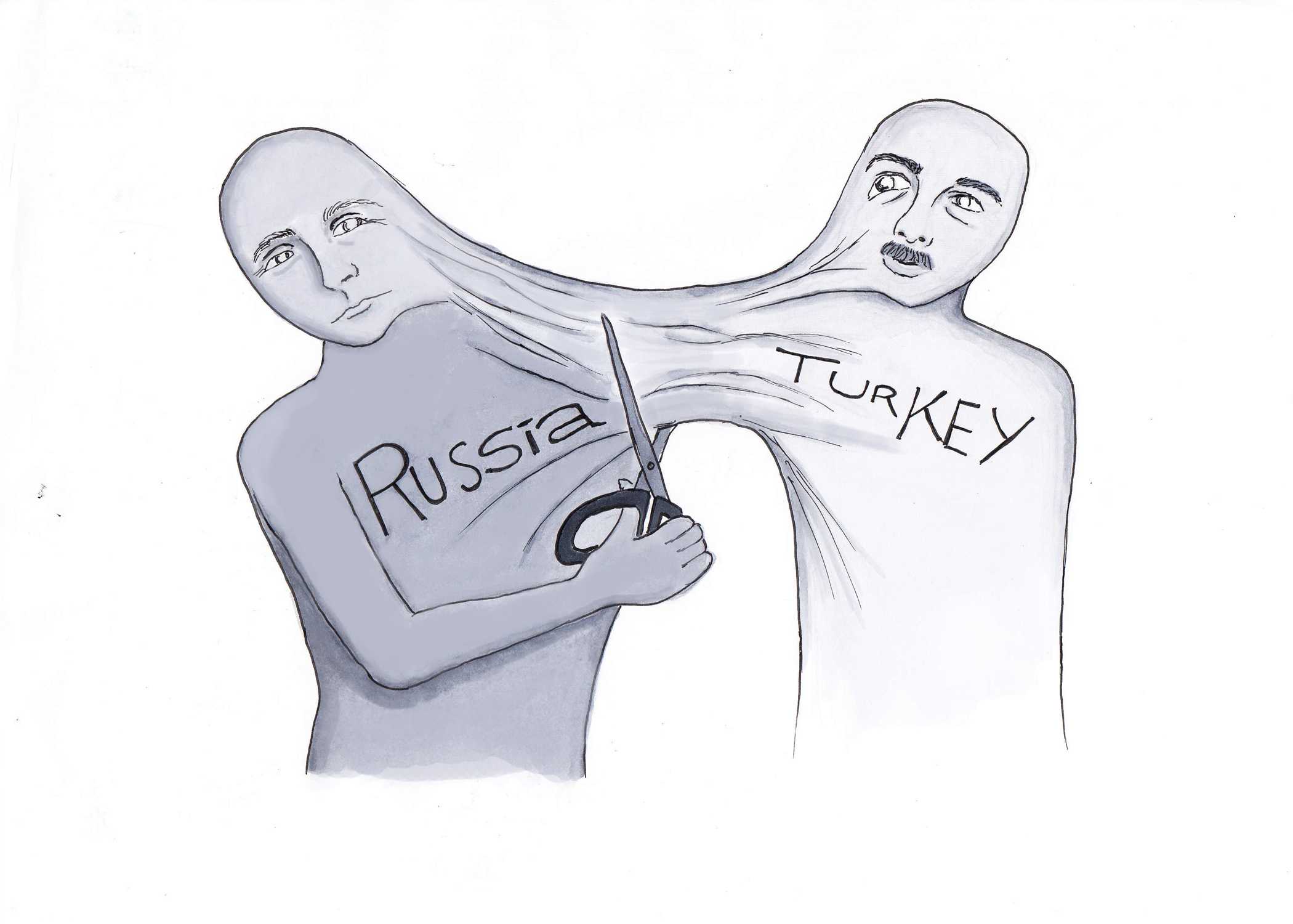 Political cartoonist Jenny Chang thinks that Moscow's sanctions will hurt both Turkey and Russia. Credit: Jenny Chang/The Foothill Dragon Press