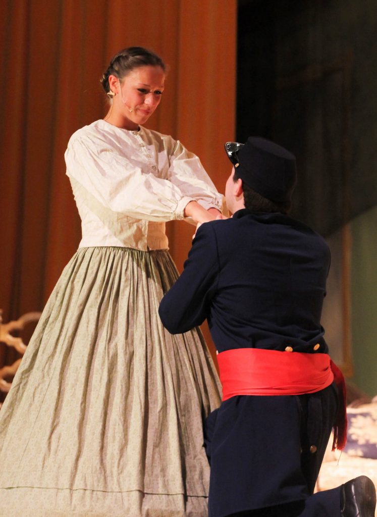 Sophomore Amanda Malotte's character Meg March falls in love with a poor man in Ventura High's performance of Little Women. Credit: Sarah Kagan/The Foothill Dragon Press