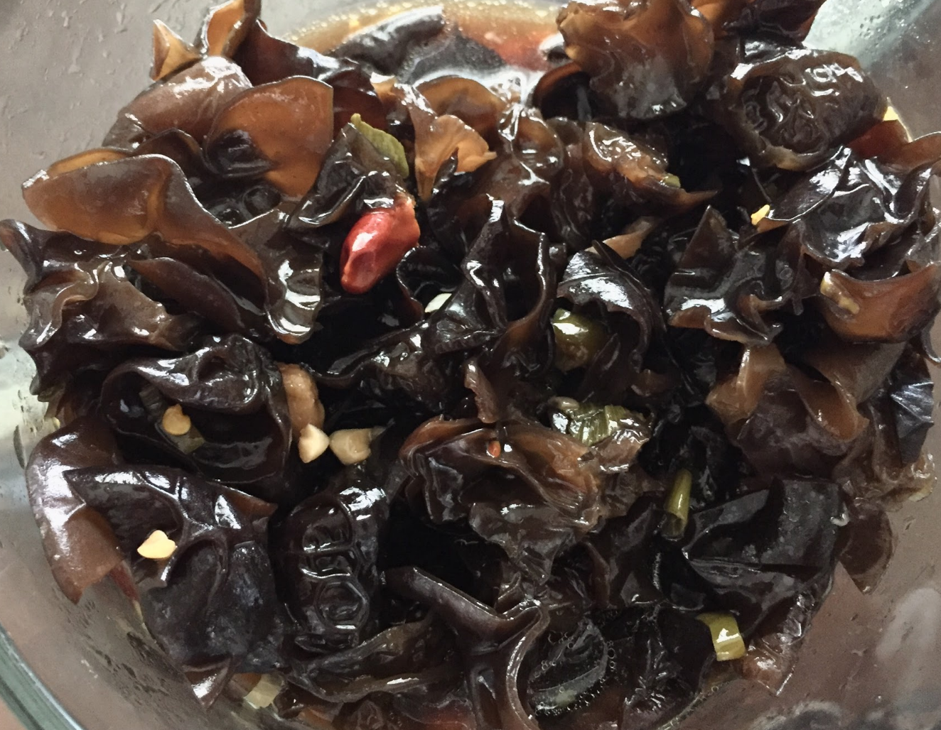 Wood Ear Fungus Salad is eaten with black vinegar, soy sauce dressing. Credit: Rachel Chang / The Foothill Dragon Press