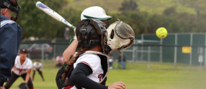 Catcher Taylor Wreesman 18 reacts quickly to catch the ball. Credit: Claire Renar / The Foothill Dragon Press