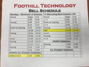 Foothills new bell schedule for the 2018-19 school year. Credit: Yiu Hung Li / The Foothill Dragon Press