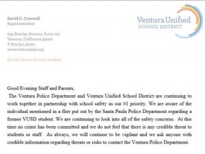 BREAKING NEWS: District, Ventura Police Department address potential threat to VUSD schools