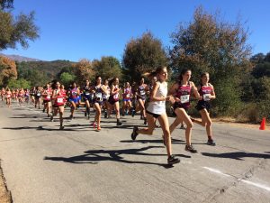 The beginning of a crowded girls 1.9 mile race. Credit: Dylan Mullaney / The Foothill Dragon Press