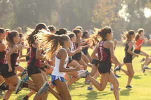 Seconds after the beginning of the Girls JV and Varsity race. Credit: Claire Renar / The Foothill Dragon Press
