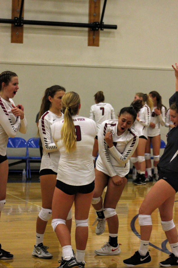 The girls celebrate after scoring a point against. Credit: Ethan Crouch / The Foothill Dragon Press