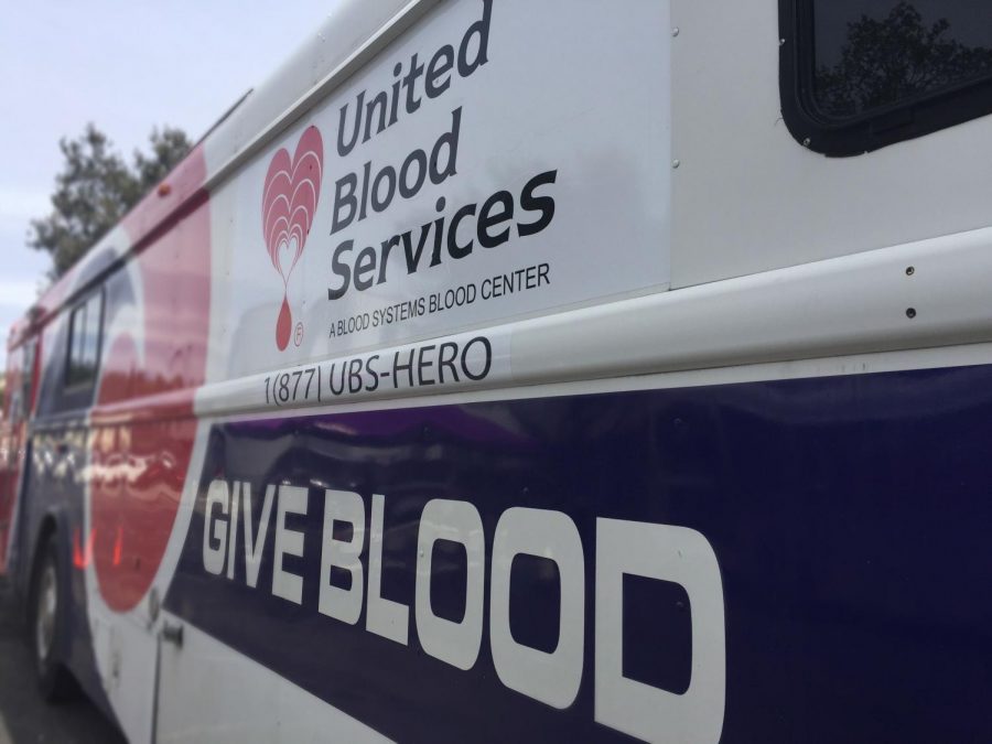 United Blood Services bus, where students donated blood. 