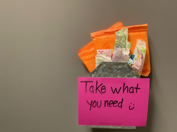 ASB provides feminine hygiene products in women's restrooms around the school.