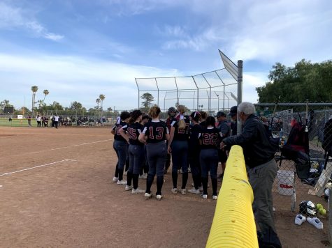 The dragons huddle during a timeout.