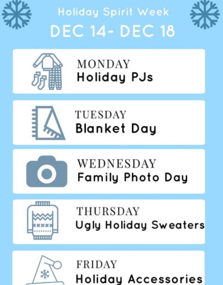 Foothill Tech ASB advertises week of Holiday Spirit. 