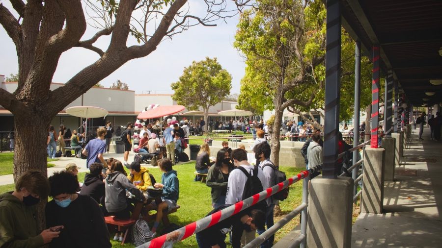 Foothill Tech students celebrate returning to in-person classes in the quad.