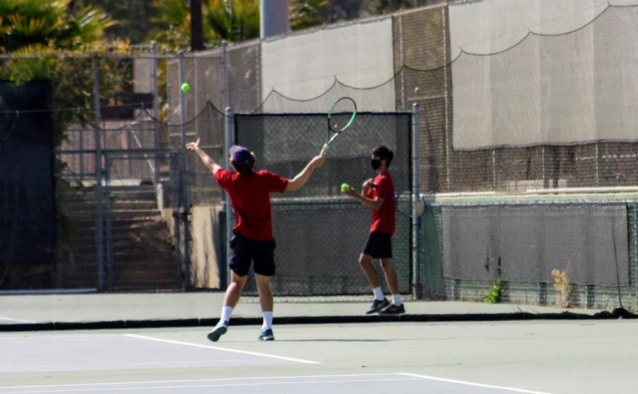 Members of the Foothill Tech boys tennis team focus on their matches.