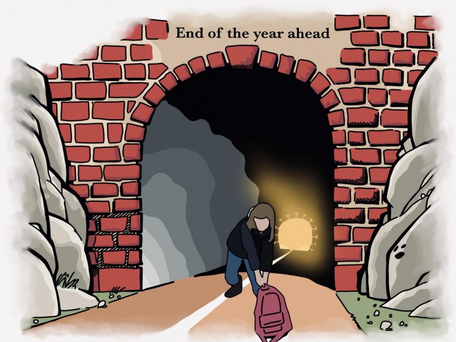 Cartoonist Kaelyn Savard believes that students need to have hope and see the light at the end of the tunnel as they continue pushing on to the end of school and beginning of summer.