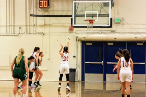 Olivia Huynh 23 concentrates while shooting free-throws.