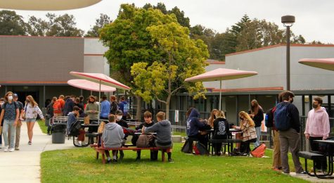 Foothill Tech students eat lunch in the quad hoping for a more normal school year next year.