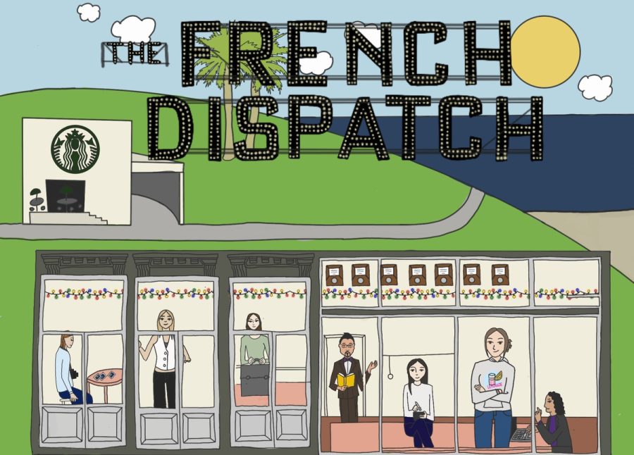 The editors of The Foothill Dragon Press illustrated in the style of The French Dispatch.