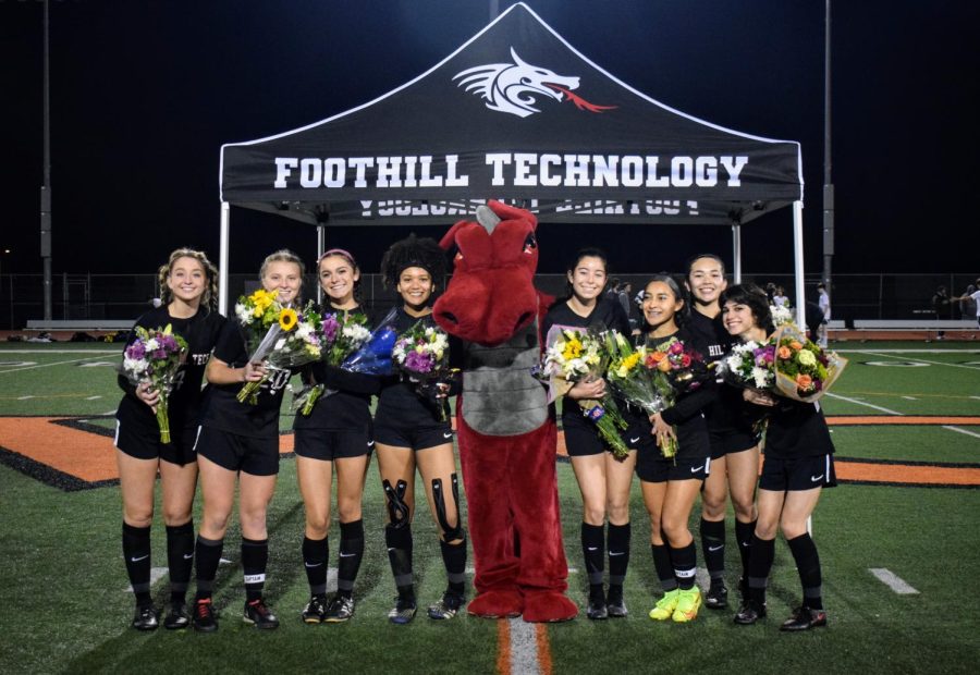 Foothill Techs varsity girls celebrate Senior Night and win. 