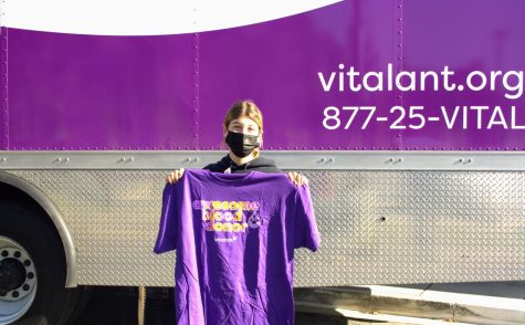 On a Monday morning, Jasmine Smith 22 participates in the Vitalant blood drive held at Foothill Tech.