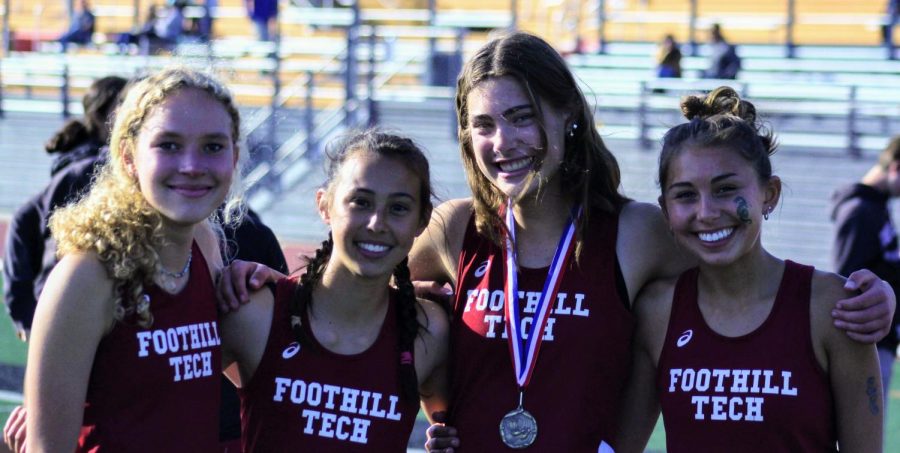 Setting a school record and qualifying for CIF, the Foothill Tech girls 4x100 team had a time of 51.92 seconds.