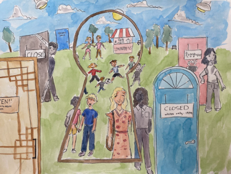 Artist and columnist Jane Kim 26 paints an intricate scene consisting of keyholes and locked doors as a commentary on the perspective of life that minority groups are subject to face.