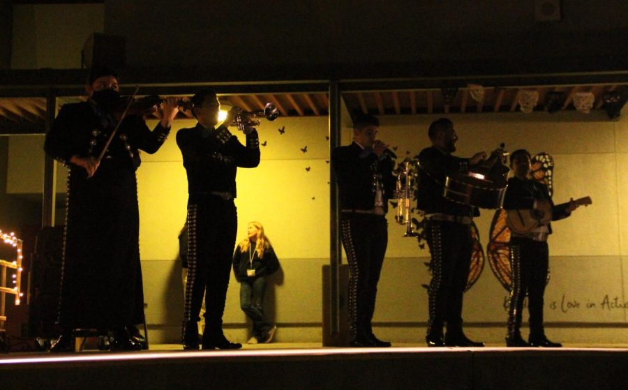 On the night of the Dia de los Muertos gathering on Nov. 2, the mariachi band plays music as people watch them perform.