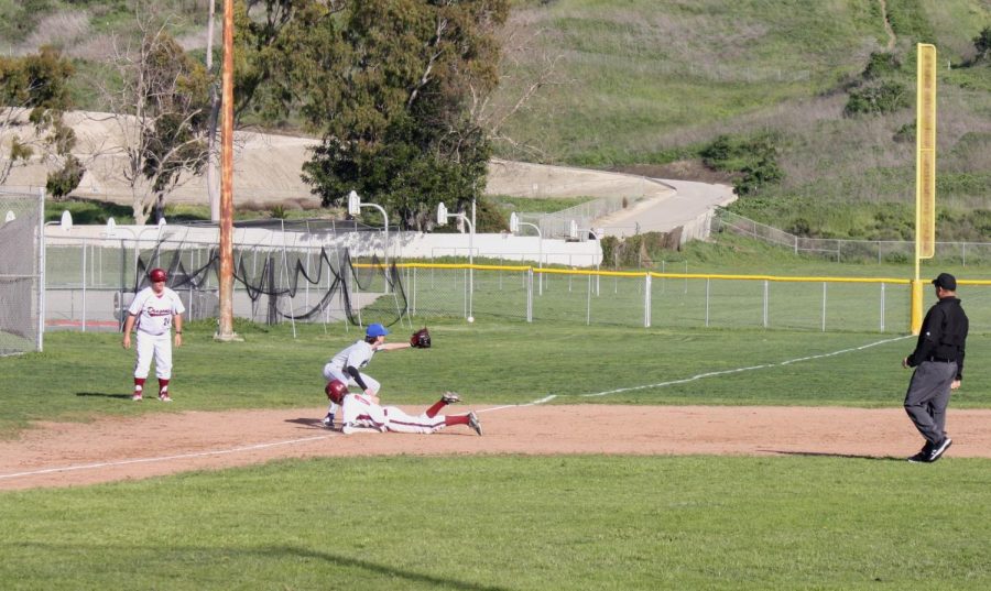 A bang-bang play at third  base leads to an advantageous scoring opportunity for the Dragons.
