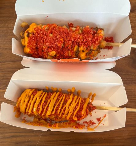Potato Dog (top) and Spicy Dog (bottom): As the two most popular foods on their menu, you can expect a long line for these items. Despite this, they come out hot and fresh every time.