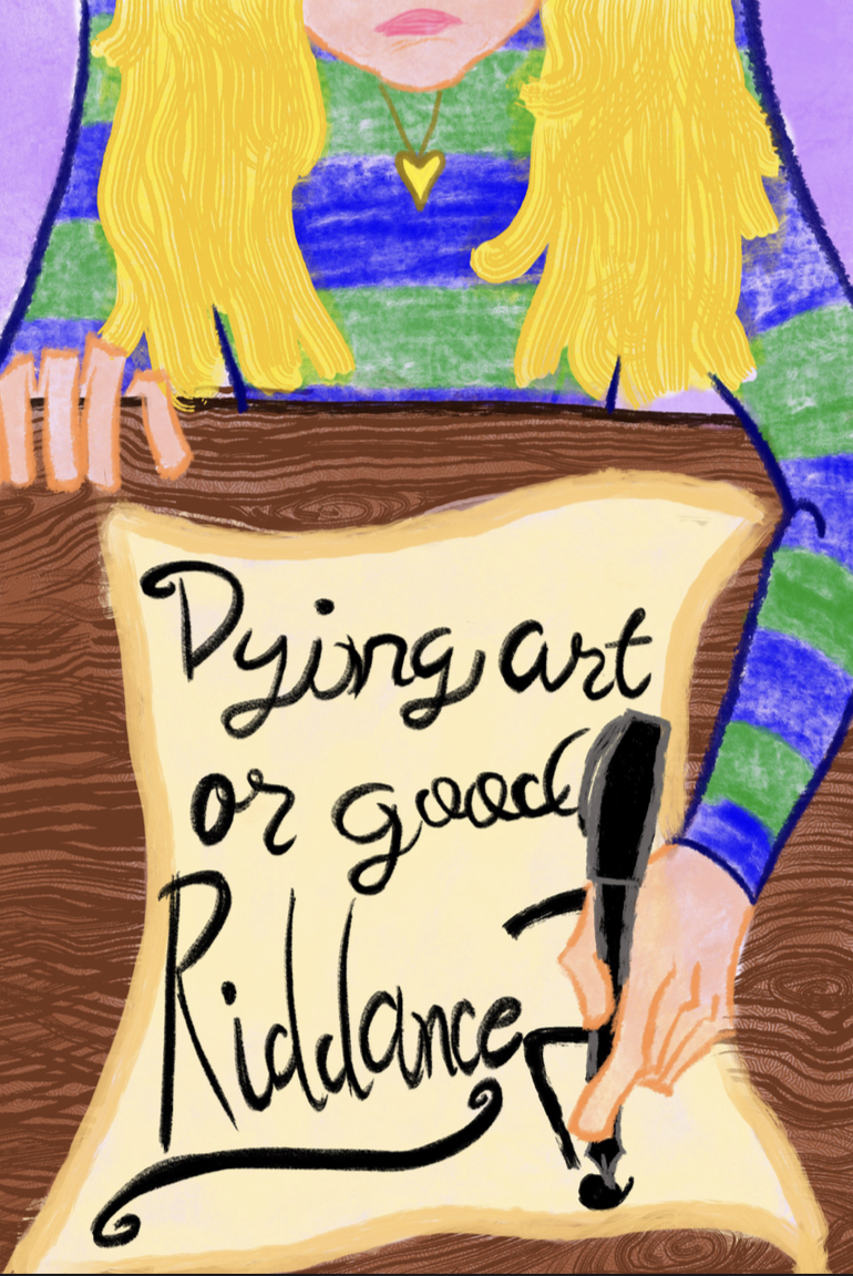 Cursive+writing%2C+once+taught+in+schools%2C+seems+to+be+disappearing+from+the+minds+of+many+in+the+next+generation.+Is+this+a+tragic+loss+or+a+long+overdue+goodbye+to+the+well-known+form+of+penmanship%3F