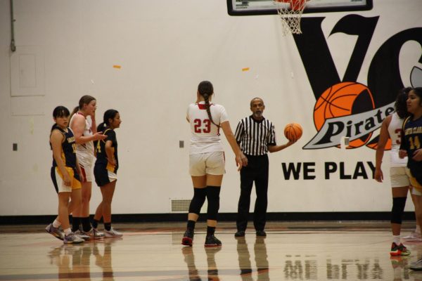 On Jan. 11, 2024, the Foothill Technology High School (Foothill Tech) girls basketball team played against Santa Clara High School (Santa Clara) in a league match. The Dragons won with a score of 46-26. In this photo, Petra Falcocchia 24 (number 23) got fouled and lines up for two free throw attempts.