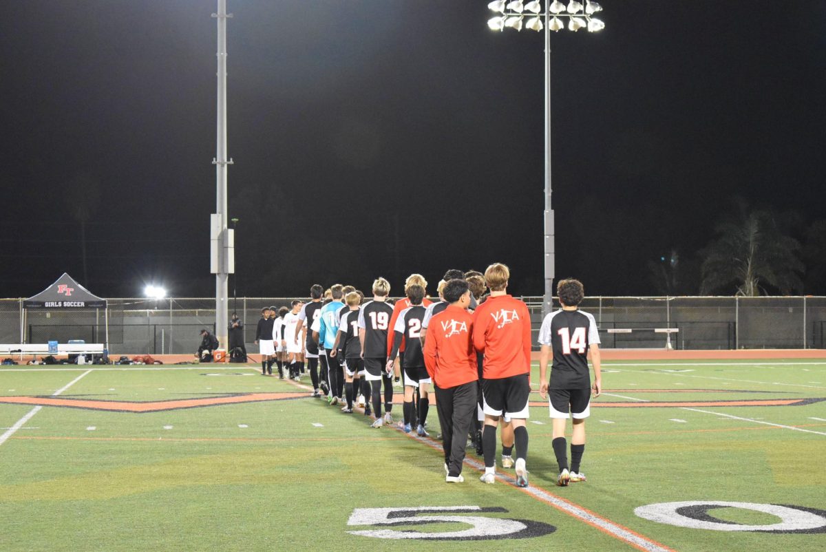 On the evening of Jan. 11, 2024, the Foothill Technology High School (Foothill Tech) boys soccer team faced off against Bishop Garcia Diego High School (Bishop Diego). The Dragons shake hands with the Bishop Diego after destroying them with a final score of 13-1.