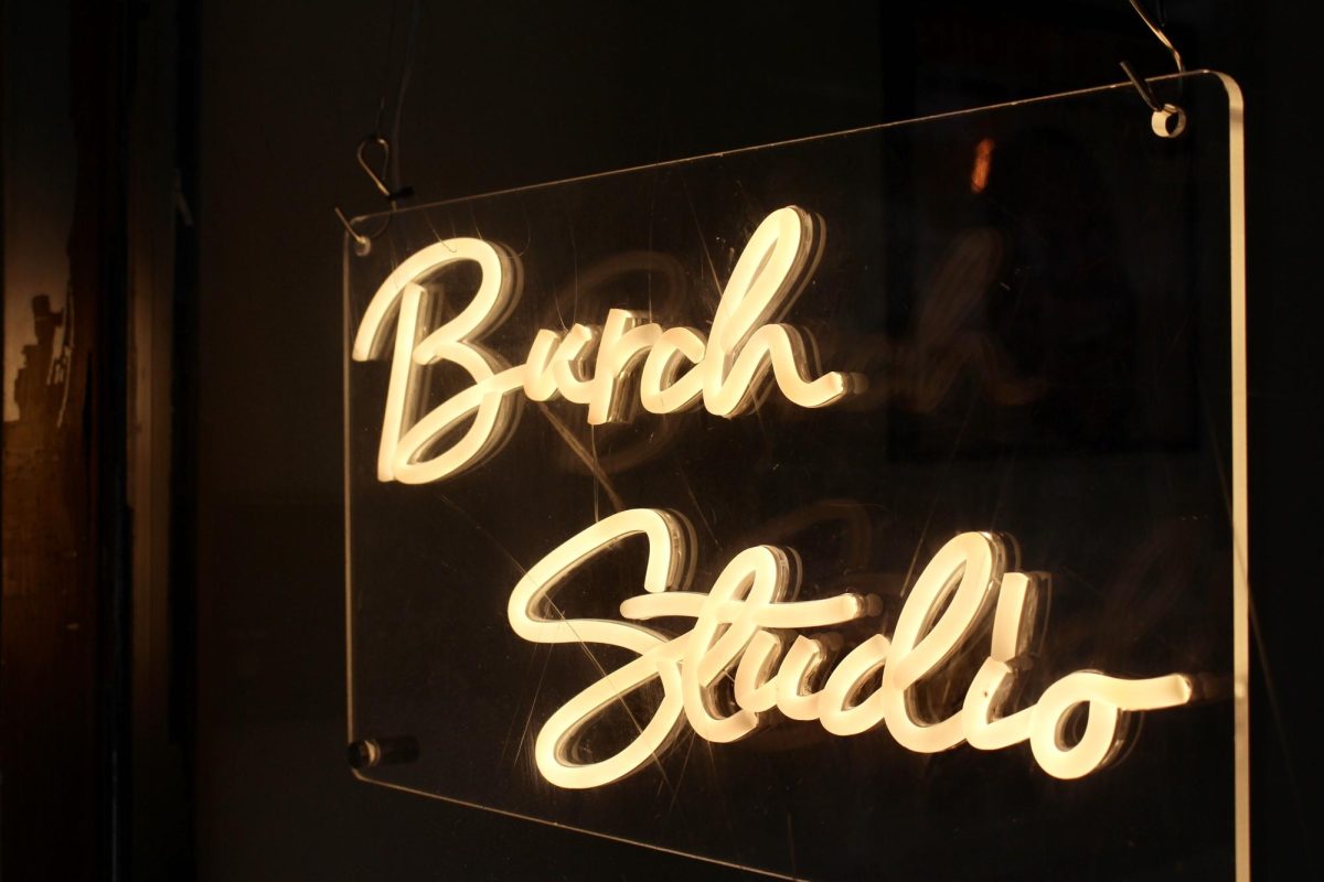 Burch Studio is located in Downtown Ventura, Calif. Its tucked away, and the entrance is lit with a LED sign. The studio provides a space for musicians to bond and create art together.