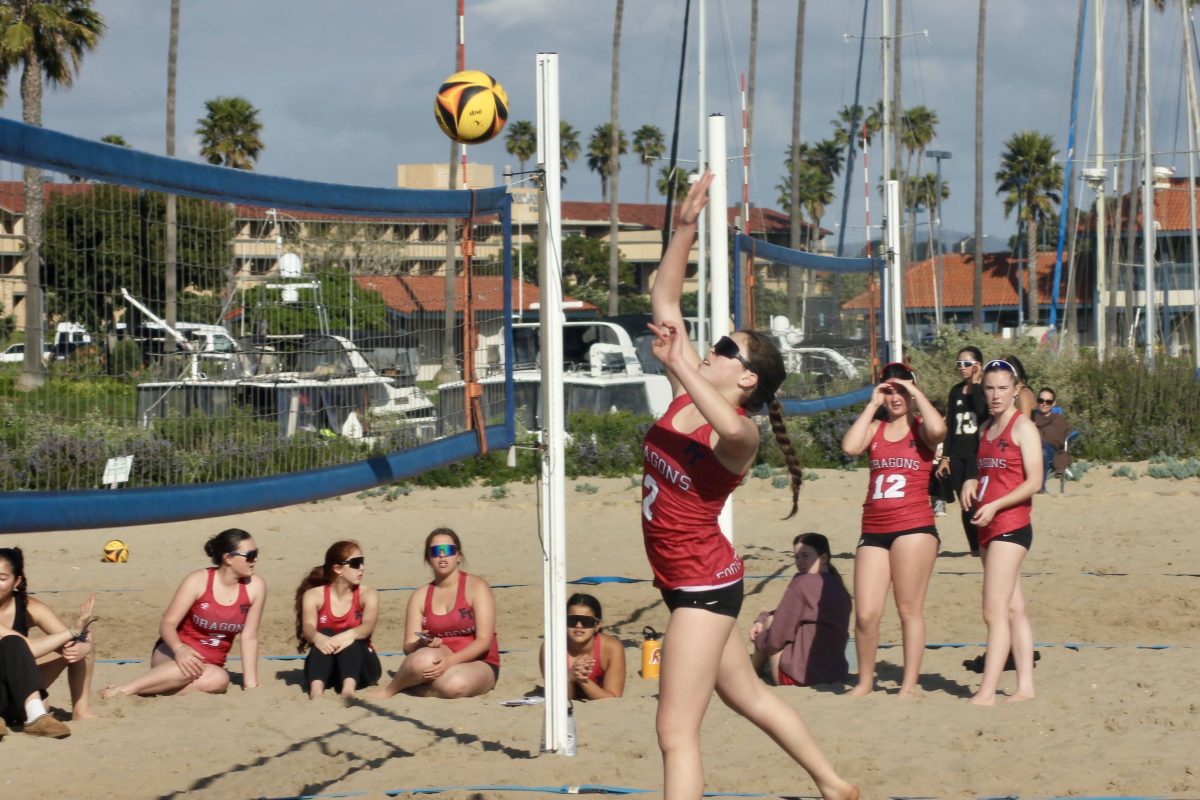 On Feb. 29, 2024 Foothill Technology High School (Foothill Tech)  girls’ beach volleyball team faced off against Oak Hill High School (Oak Hill) and gained a successful win with a final score of 6-0. The Dragons started off their season with an undefeated six game winning streak. Morgan Houston ‘25 (number 2) leaps up, and spikes the ball over the net, contributing to the Dragons’ win.