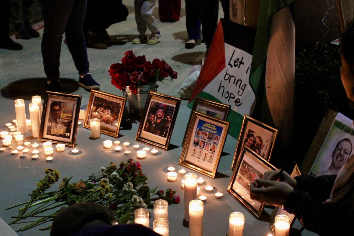 On Feb. 28, 2024, the Party for Socialism and Liberation held a vigil for Aaron Bushnell outside the United States Army Recruitment Center in Ventura, Calif. Many gathered to honor Bushnells death and bring attention to the Israel-Hamas War.