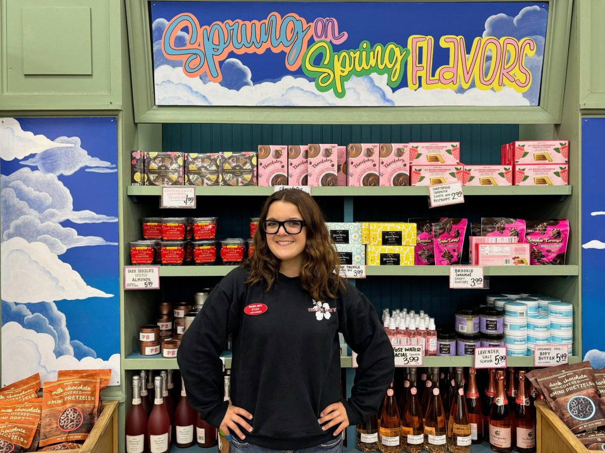 Ryan+Alderman+25+stands+in+front+of+the+spring+section+at+Trader+Joes+with+a+smile+on+her+face.+Throughout+her+shift%2C+she+can+be+seen+carrying+out+a+variety+of+tasks+like+bagging%2C+stocking+and+helping+customers%2C+which+allows+her+to+have+a+great+time+at+her+job+while+she+converses+with+a+variety+of+people.