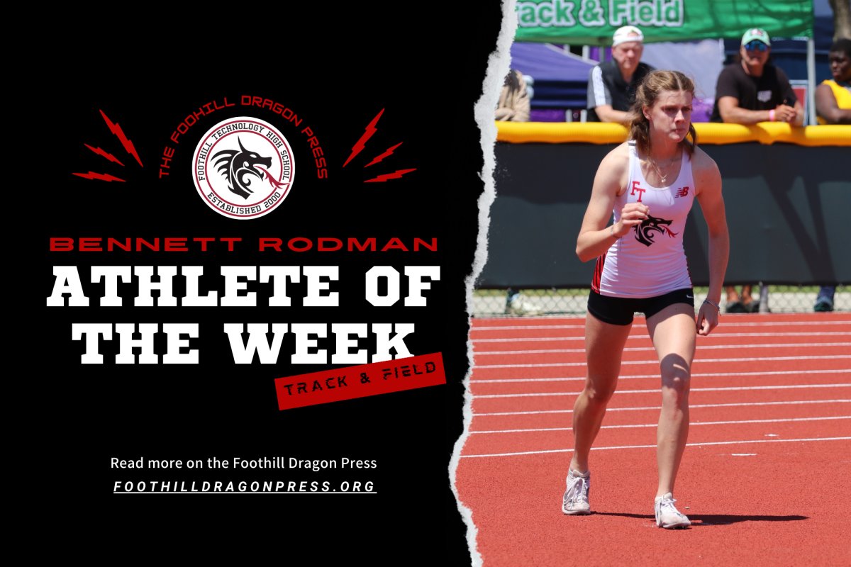 Bennett Rodman 26 receives Athlete of the Week for her remarkable track and field season, where she has displayed exceptional skills in multiple events, including hurdles, pole vault and high jump. She was the only female athlete to represent the school at the 2024 California Scholastic Federation (CIF) Southern Section Finals, where she placed second in high jump with a height of 5 2. The Foothill Technology High School (Foothill Tech) community appreciates all her hard work in representing the school.