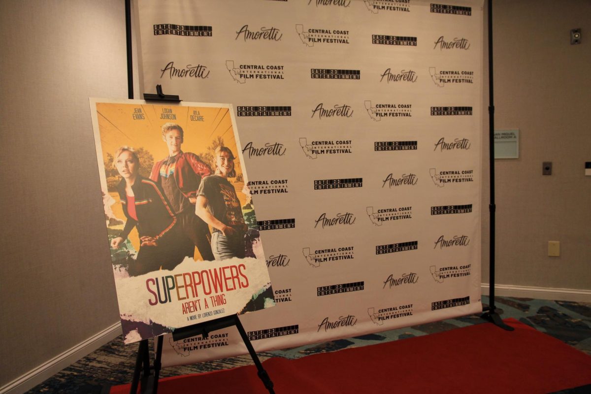 On Sept. 28, 2024, filmmakers from around Ventura County gathered for the Central Coast International Film Festival. Pictured is the outside the main theater, where the films' posters were set and interviews took place. On the left is the primary poster for the Feature Film of the festival: "Superpowers Aren't A Thing" directed by Lorenzo Gonzalez.