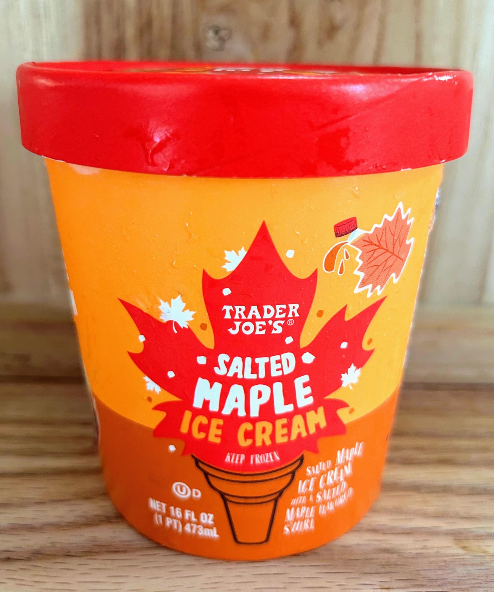 Trader Joe's salted maple ice cream is the perfect fall ice cream with a salted maple flavor and a super smooth texture.