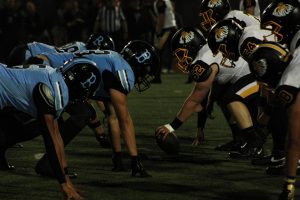 On the night of Oct. 4, 2024, Buena High School (Buena) and Ventura High School (Ventura) faced off in their annual rival game. These players ready themselves before the snap. Both teams fought hard, but Ventura secured the victory, 34-20.