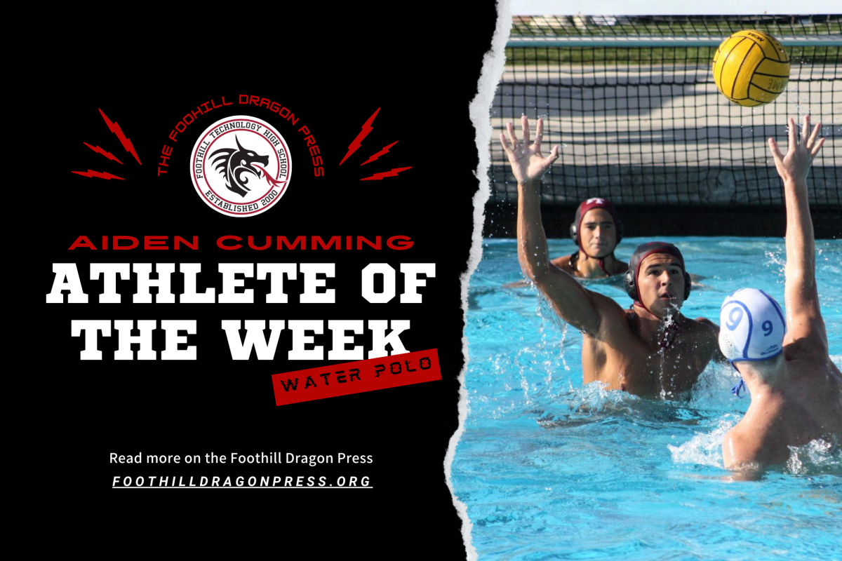 Aiden Cumming ’25 receives Athlete of the Week for his ongoing remarkable boys water polo season, where he has displayed exceptional leadership and skill as one of the captains of the water polo team. The Foothill Technology High School (Foothill Tech) community appreciates all his hard work in representing the school.