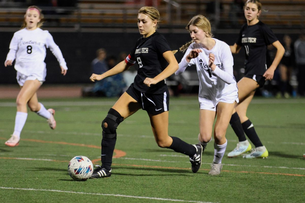 On the chilly night of Dec. 6, 2024, Foothill Technology High School (Foothill Tech) faces Ventura High School (Ventura) in a non-league match, testing their skills and teamwork. Although ending in a 0-2 loss, the Dragons persevered throughout the night, putting pressure on Ventura with strong defense. Pictured above is Mikayla Pecchi '25 (number 8), who carefully navigates Ventura's defense, aiming to get the upper hand for her team. Although coming back from an injury, she remains a strong and essential player for the Dragons, both on defense and offense.