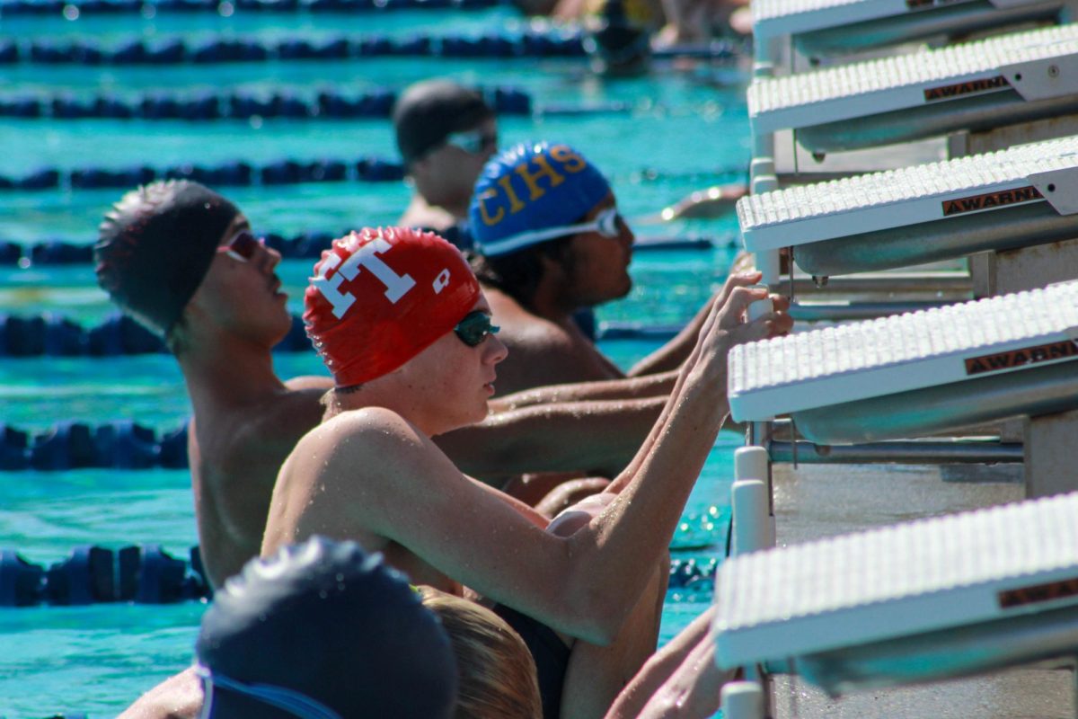 On the afternoon of March 20, 2025, the Ventura Aquatic Center became home to the Ventura County Swimming Championships. The event started on March 18, 2025, with the girls qualifiers, followed by the boys qualifiers on March 19, 2025. This annual event hosts over ten schools in the county every year, making the competition fierce. Seen above is Kylan Jaeger, holding the edge of his diving block in preparation for his heat to begin. Jaeger, along with many other Foothill Tech swimmers, performed well, earning various accolades throughout the meet.